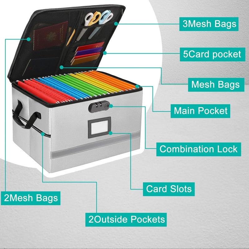 EXLIFBAG File Box with Lock, Portable Document Organizer Box with Handle, Fireproof File Box for Home Office, Legal File Organizer Storage - Image 2